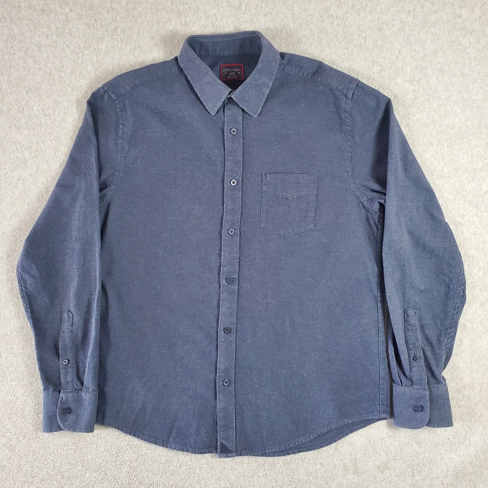 UNTUCKit Shirt Mens Large Slim Fit Flannel Button Down Shirt Navy Blue Cotton